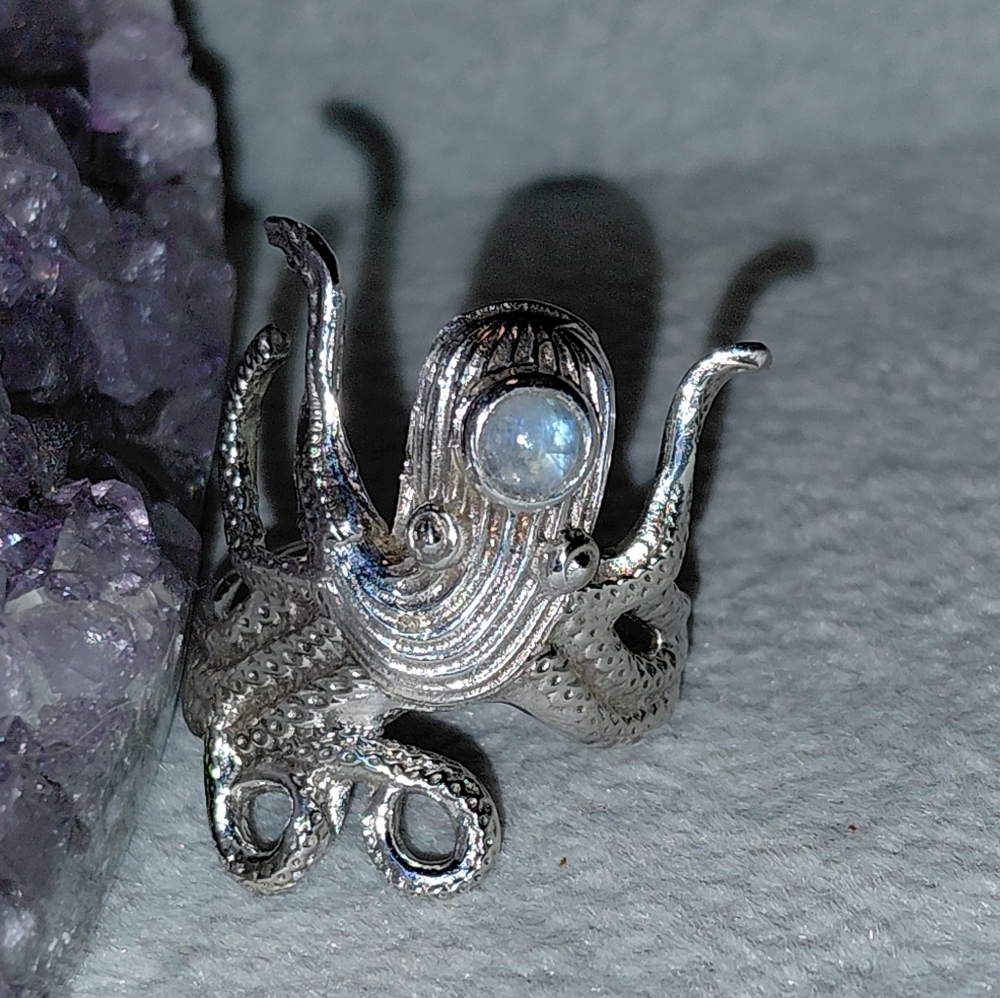 Sterling Silver Octopus Ring with Moonstone Accent - Picture 9 of 14